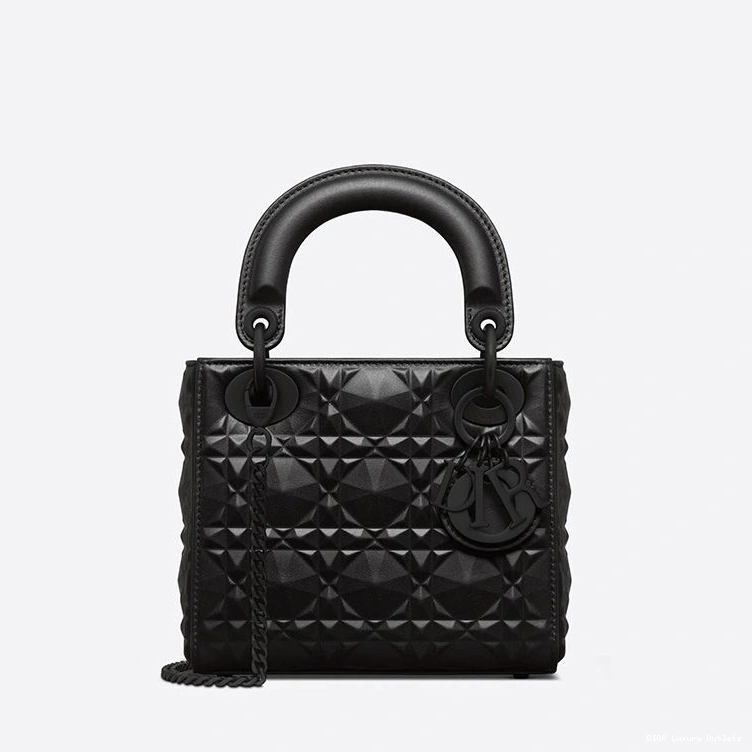 Cheap Black Cannage Dior Diamond Motif Mini Ultramatte Lady Bag with Calfskin 0731 Luxury